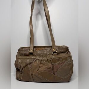Women's Patchwork Leather Tote Bag in Taupe